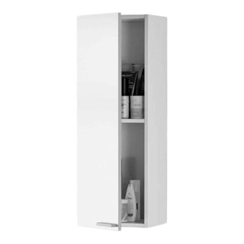 ARKITMOBEL Mueble Auxiliar de Baño Elora 1 Puerta 2 Estantes Diseño Moderno Melamina Color Blanco Brillo 30x85x25 cm