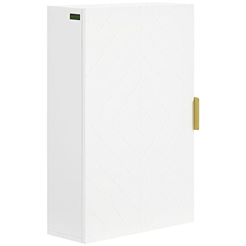 kleankin Armario para Baño de Pared Moderno Mueble para Baño Suspendido con 1 Asa de Acero y Estantes Ajustables para Cocina 40x15x60 cm Blanco