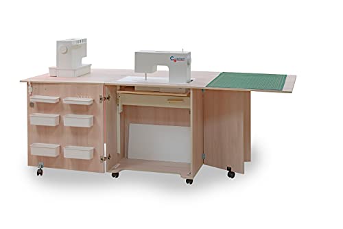 Comfort 1Q+ | Mueble para máquina de coser | Armario de costura | (Beech Ellmau, L (Air-Lifter 15kg))