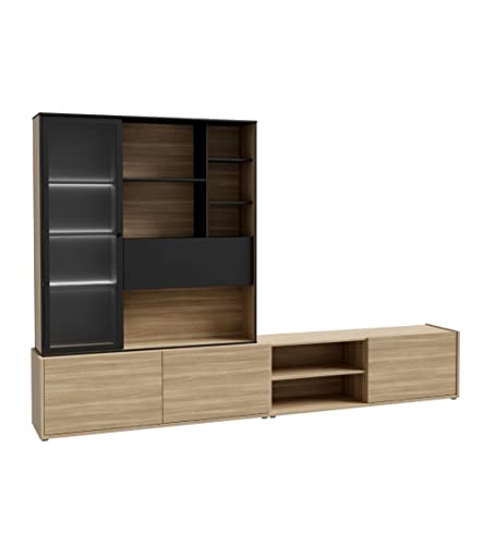 Home Heavenly® - Mueble salón de 304 cm Ulises. Conjunto Completo Mueble TV + Vitrina. Diseño Moderno Industrial.