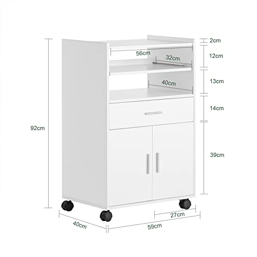 SoBuy Aparador Auxiliar bajo de Cocina para microondas,con 2 Puertas y 1 cajón,L59 cm x P40 cm x H92 cm,FSB09-W,ES
