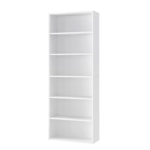 VASAGLE Librería de 6 Niveles, Estantería de Libros, Organizador con Compartimentos, Estantes Abiertos y Ajustables, para Sala de Estar, Oficina, Dormitorio, Blanco Nube LBC166T14