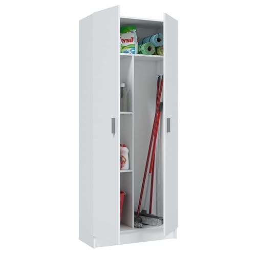 Habitdesign Armario Multiusos, Escobero 2 Puertas 3 Estantes, 180x73x37 (AltoxAnchoxFondo - en cm), Color Blanco Mate