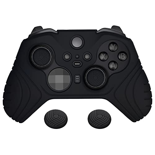 PlayVital Funda de Silicona para Xbox Elite Serie 2 Mando Protectora Antideslizante Funda de Goma Case Cover Ergonómico con 2 Tapas de Joysitck para Xbox Elite Serie 2 Core(Edición Samurai-Negro)