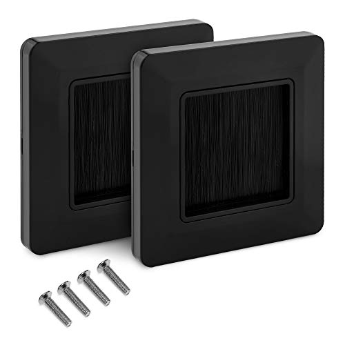 kwmobile 2x Placa de pared con cepillo - Cubierta oculta para tapar cables salidas hoyos y cableado - Set de pasacables para enchufe europeo - Negro