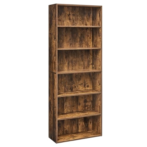 VASAGLE Librería de 6 Niveles, Estantería de Libros, Organizador con Compartimentos, Estantes Abiertos y Ajustables, para Sala de Estar, Oficina, Dormitorio, Marrón Rústico LBC166X01
