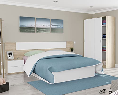 Miroytengo Pack Muebles Dormitorio Matrimonio Luca Completo Color Roble y Blanco habitación Moderno (cabecero + Armario)