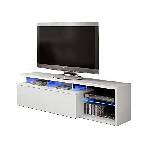 Habitdesign Modulo de TV Moderno, Mueble Salon, Modelo Blue-Tech, Color Blanco Brillo y Luces LED, Medidas: 150 cm (Ancho) x 43 cm (Alto) x 41 cm (Fondo)