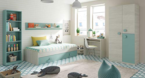 Miroytengo Pack Completo Habitación Juvenil en Color Verde y Blanco Alpes Muebles Dormitorio Infantil con Somier Incluido