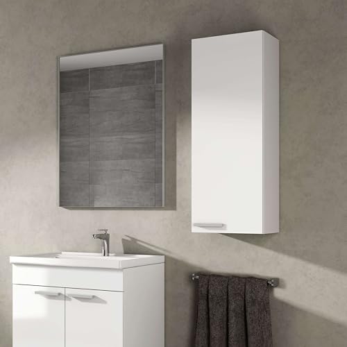 ARKITMOBEL Mueble Auxiliar de Baño Elora 1 Puerta 2 Estantes Diseño Moderno Melamina Color Blanco Brillo 30x85x25 cm