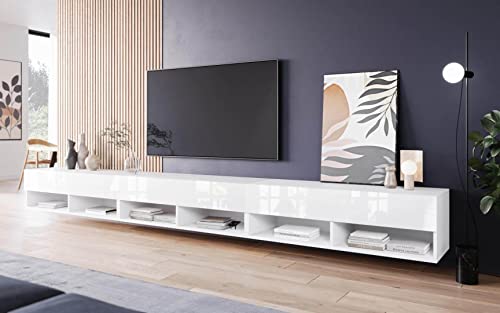 PIASKI Mueble de TV 300 cm LOWBOARD A, sin iluminación LED, Mueble de televisor Grande, Mueble de televisión, Distintos Colores (Negro)
