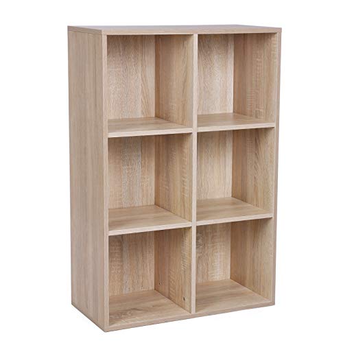 VASAGLE Librería, Estantería Almacenaje, de 6 Compartimientos, para Sala de Estar, Estudio, Oficina, 30 x 65,5 x 97,5 cm, Natural LBC203H