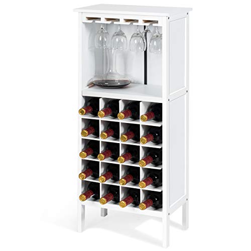 Giantex Soporte para Vino de Madera, 5 Estantes para 20 Botellas, Cantinero con 4 Portavasos, Mueble para Colocar y Exposiciones de Vino, 42 x 25 x 96 cm