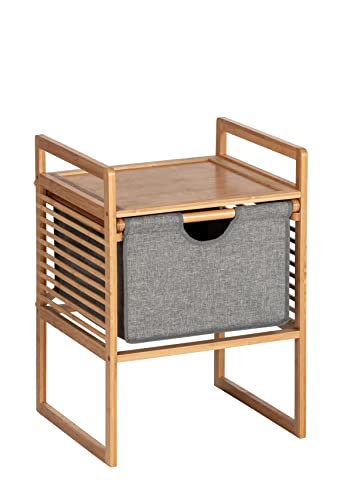 WENKO Mesa auxiliar con cajón «Bahari», mesita de noche moderna de bambú sostenible y de calidad, cajón de poliéster de fácil cuidado, repisa, mucho espacio para accesorios, 40 x 56 x 40 cm