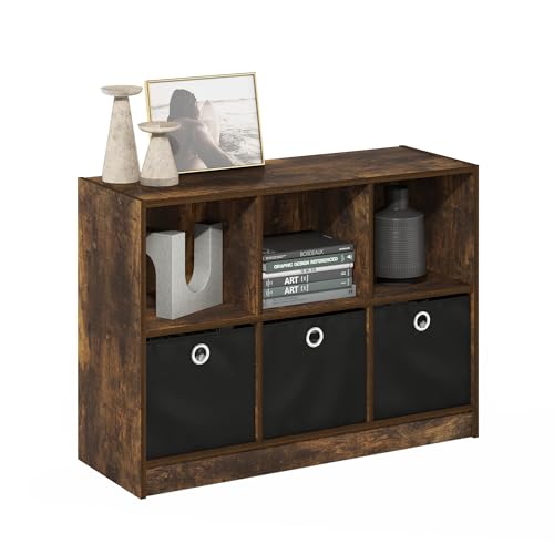 Furinno Basic Estantería 3x2 con Cubos, Pino Ámbar/Negro