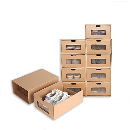 Juego de 10 cajas con ventana y cajón – cartón kraft – zapatero caja de almacenamiento para accesorios y accesorios