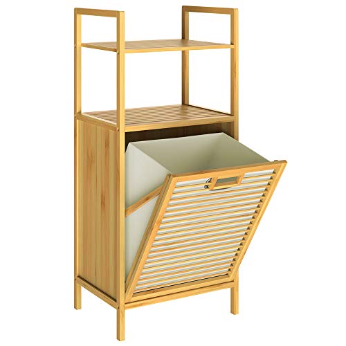 Casaria Mueble de baño 2en1 de bambú Estantería con Cesto para la ropa integrado 40x30x95cm