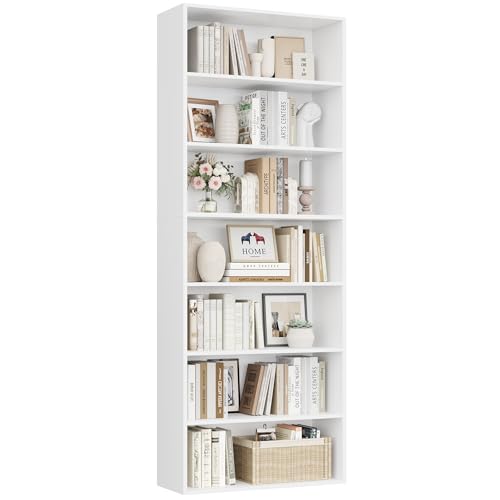 FirFurd 209.5cm Estanterías Almacenaje Madera, Librería con 7 Baldas, Estantería Libros, Libreria Estanteria, para Salón, Estudio, Habitación (Blanco)