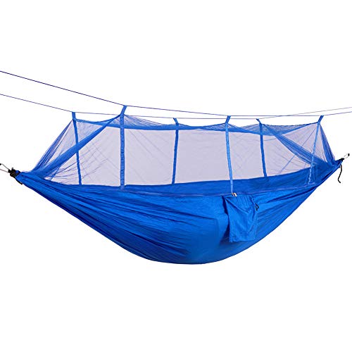 DaiHan Hamaca portátil con mosquitera, Hamaca Colgantes portátil paracaidas Nylon con Cremallera mosquiteros para Jardín Azul Azul M