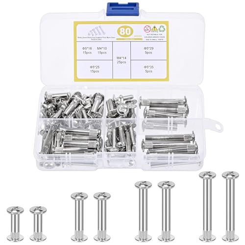 Peevisap 80 Piezas Tornillo Unión Muebles De Conexión Con Tornillos M4, 5 mm Tornillos M4, Tornillos De Manguito, Manguito Tornillos, Para Muebles Tableros De Madera Armarios