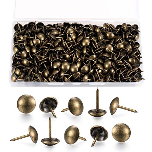 200 Piezas Clavos de Tapicería Decorativos, Tachuelas de Tapicería Vintage, Clavos de Latón Antiguo para Muebles con Caja de Plástico para Sillón, Sofá, Muebles, Puertas - 11 x 17 mm