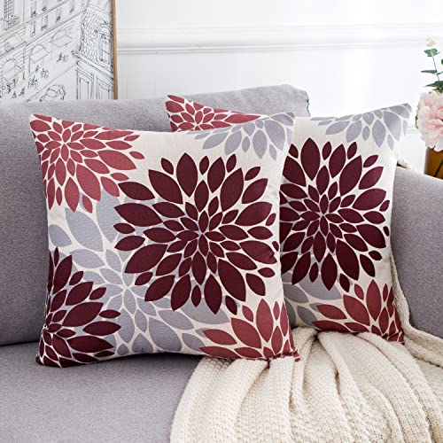 Juego de 2 Funda Cojines Exterior Rojo y Gris Fundas de Almohadas 45 x 45 Fundas Decorativas para Cojines de Sofá Patrón Geométrico Abstracto Fundas de Cojín de Lino para Sofá Banco Dormitorio