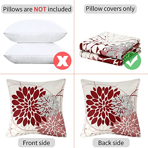 Fundas De Cojines Rojo Y Gris Lino Fundas Cojines 45x45 Moderno Dalia Decorativo Funda Cojin Resumen Geometrico Flor Patrón Funda Cojines Por Sala De Estar Sofá Cojines Decoración, Juego De 2