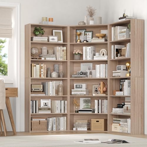 FirFurd 180cm Estantería Almacenaje Madera, Librería con 6 Baldas, Libreria Estanteria, Estantería Libros, Mueble Estantería para Salón, (Roble Claro)