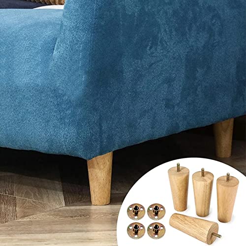 KOSHIFU 4 Piezas conicas patas de madera para muebles de Mesa, sofa, Reemplazo (12 cm) con Placa de Montaje Tornillos y Protector Antideslizante