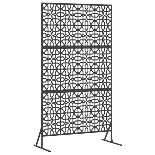 vidaXL Panel de Cerca Metálico para Exterior en Negro con Rejilla Floral | Diseño Moderno y Grande, Muy Resistente, Pantalla de Privacidad para Tu Jardín, Terraza o Patio, Separador Re