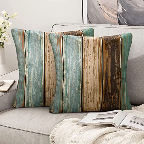 Hanrunsi Fundas Cojin Lino 45x45 Funda Cojines 45x45 Verde Juego de 2 Rayas Colores Casa de Campo Granero Rústico Textura de Madera Rojo Naranja Gris Funda Almohada para Sofá Balcón