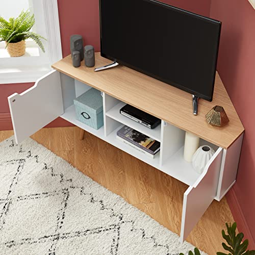 BAÏTA Mueble de TV, cloruro de polivinilo, Roble y Blanco, L115cm