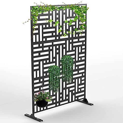 Elevens Pantalla de privacidad de Metal para Exteriores con Soporte, Divisor Independiente para tu jardín, Patio, Patio Trasero, 76 x 47 Pulgadas, Negro (Plantas no Cubiertas)