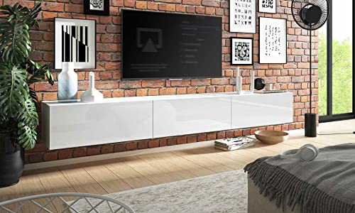 Mueble de salón Moderno Alto Brillo Completo para Colgar 270 cm Mueble bajo Blanco Brillante acrílico decoración Armario de Pared Moderno para salón