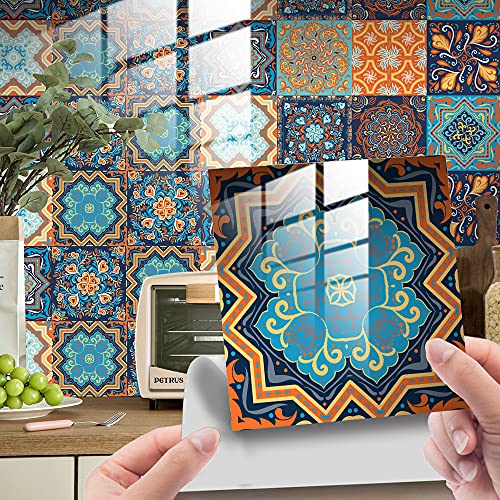 HORIWE Pegatinas de Azulejos Marruecos Azulejos de Pared 20 Piezas Autoadhesivas Papel Pintado Azulejos Pegatinas de Pared Impermeable Para Cocina, Baños, Armario, Muebles, Mesa