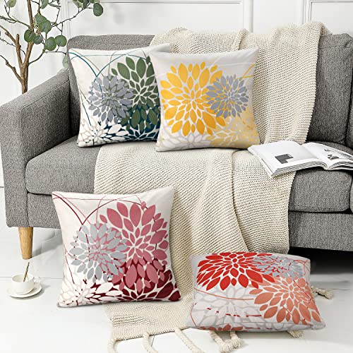 Fundas De Cojines Rojo Y Gris Lino Fundas Cojines 45x45 Moderno Dalia Decorativo Funda Cojin Resumen Geometrico Flor Patrón Funda Cojines Por Sala De Estar Sofá Cojines Decoración, Juego De 2